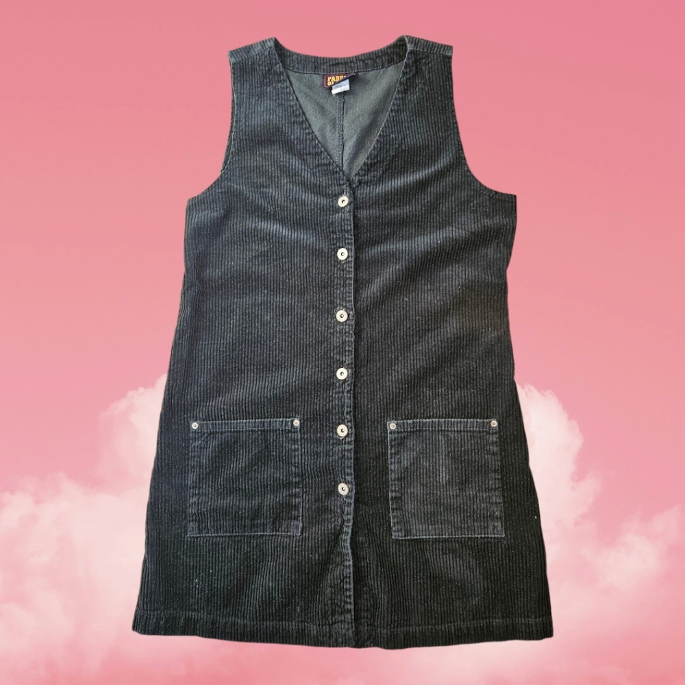 Dark Green Corduroy Button-Down Dress